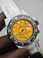 Swiss Replica Rolex Submariner Yellow Face Carbon Fiber Velcro Strap 3135 Watch